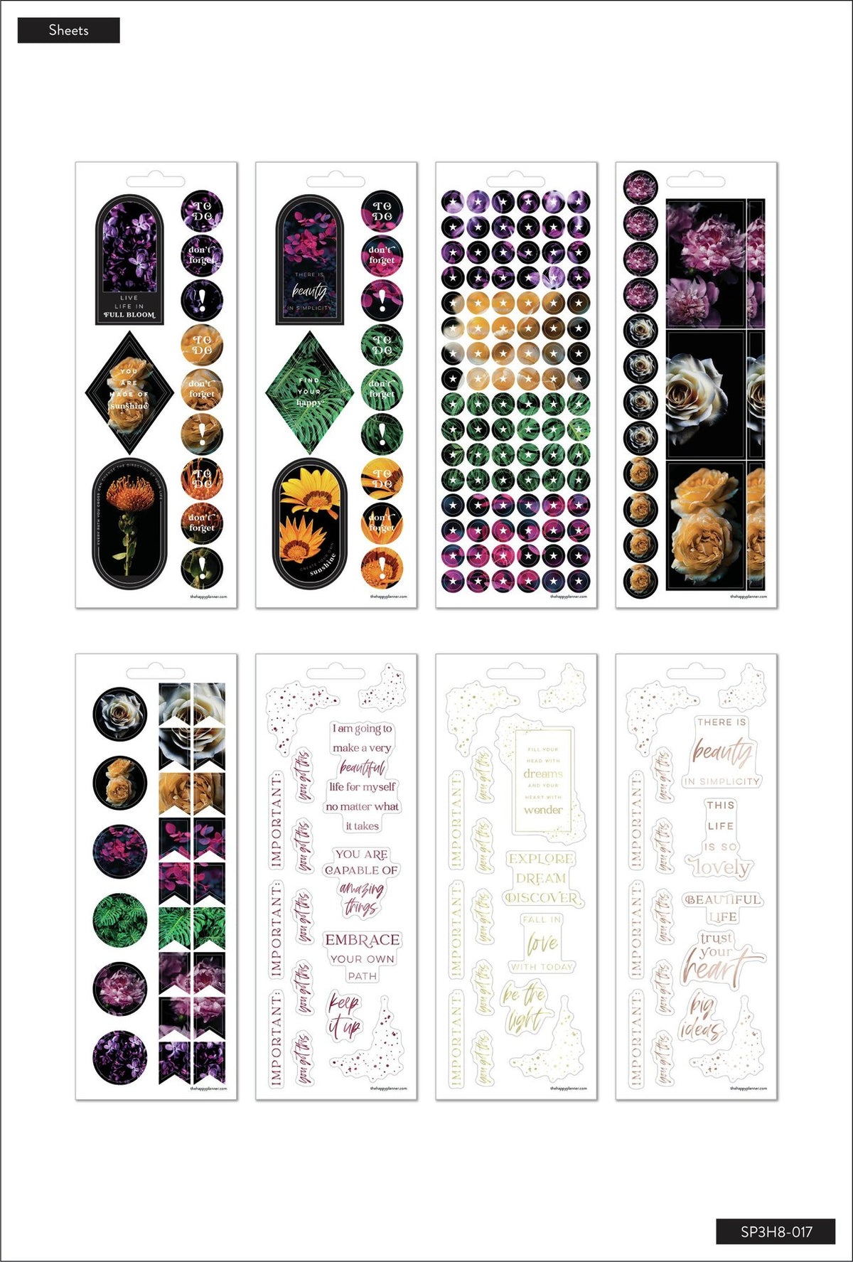 Happy Planner - 8 Sticker Sheets Moody Botanicals